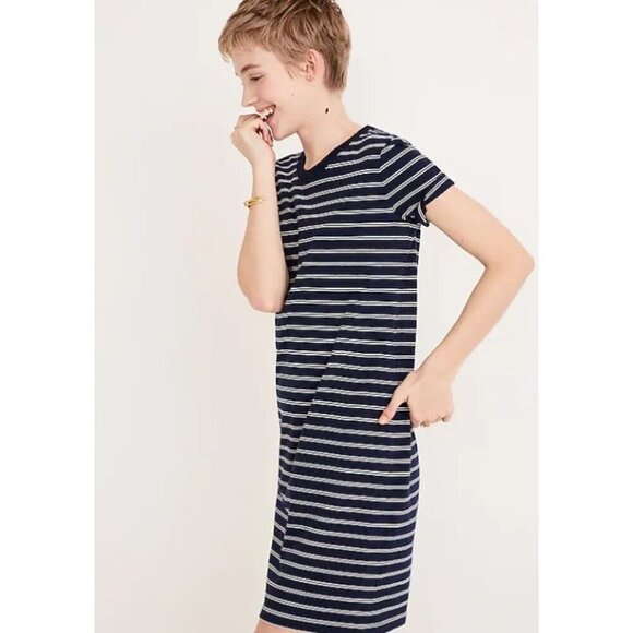 Madewell Tee Dress in Epperson Stripe Size Small Blue and White T-shirt Dress - Picture 2 of 10